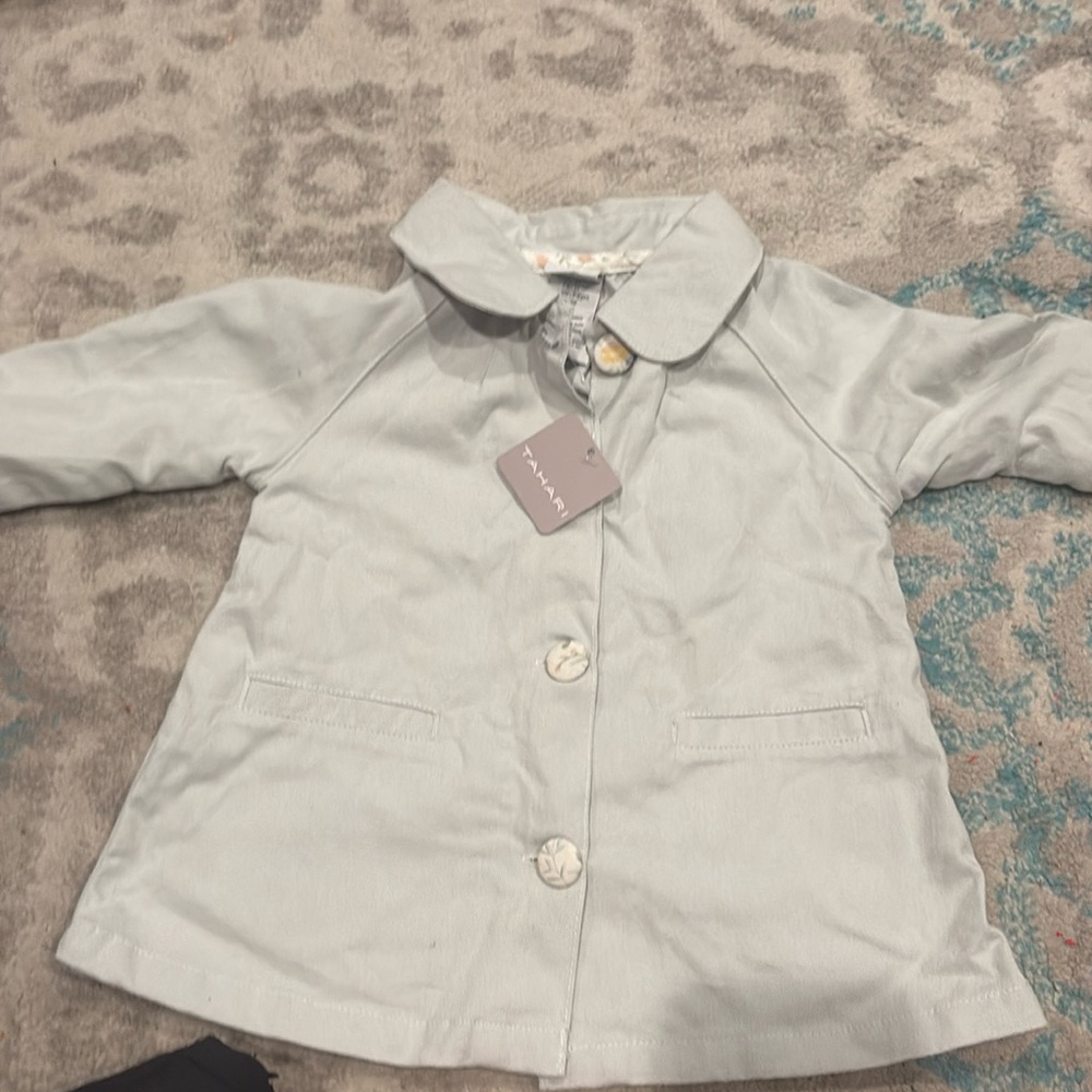 NWT Tahari Girls Beige 3T Lightweight Coat Blazer with Beautiful Floral Buttons